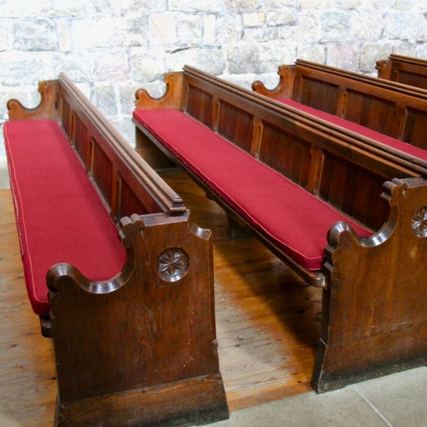 upholstered church pew